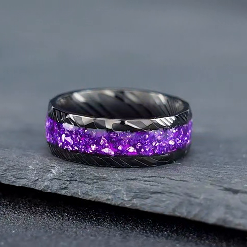 Amethyst Black Gold 8mm Handmade Men's Band Ring