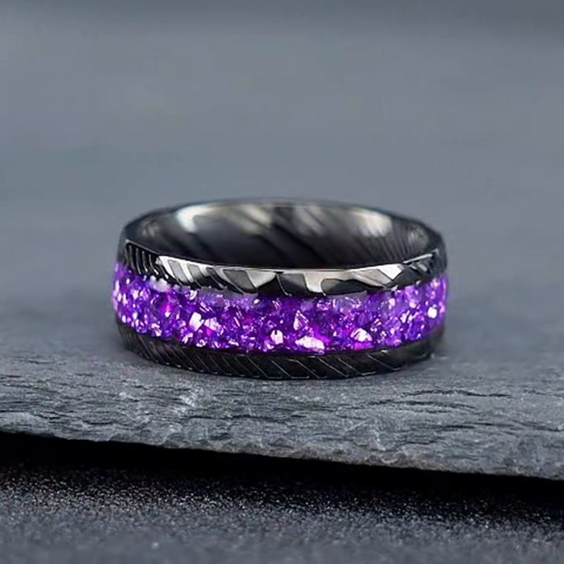 Amethyst Black Gold 8mm Handmade Men's Band Ring