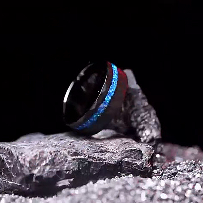Aquamarine Black Gold 8mm Handmade Men's Band Ring
