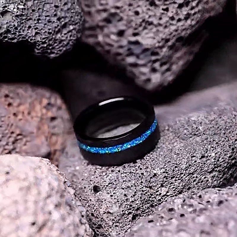 Aquamarine Black Gold 8mm Handmade Men's Band Ring