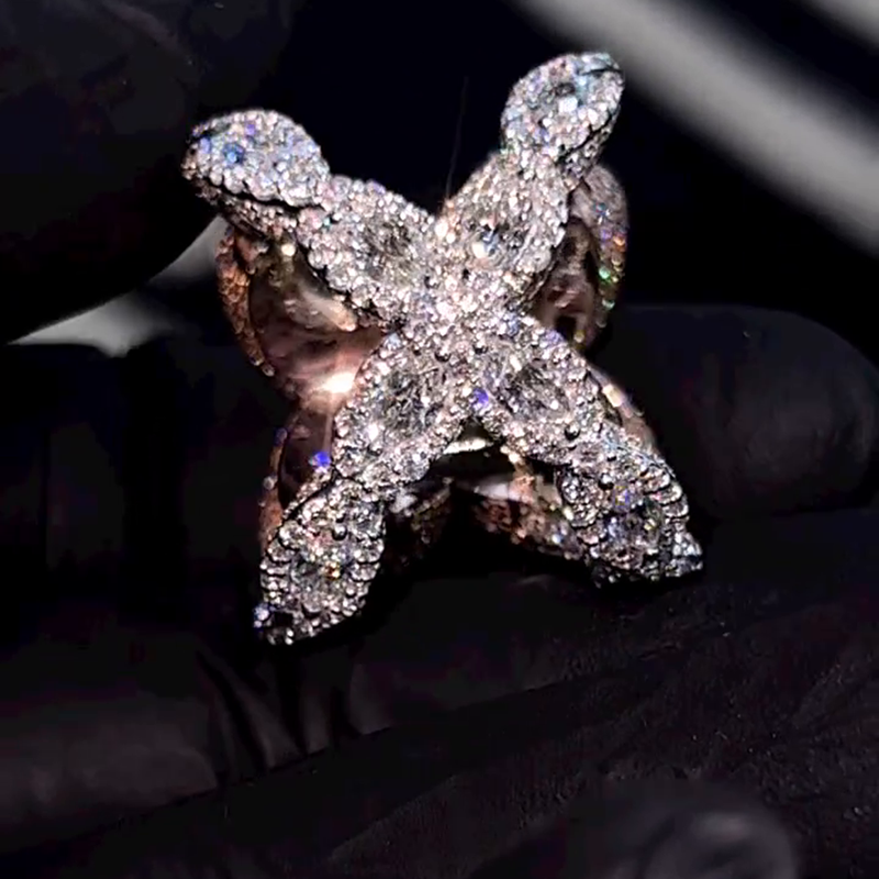 20ctw Pear Cut White Sapphire & Marquise Cut Garnet Halo Two-Tone Handmade Nature Angel Ring