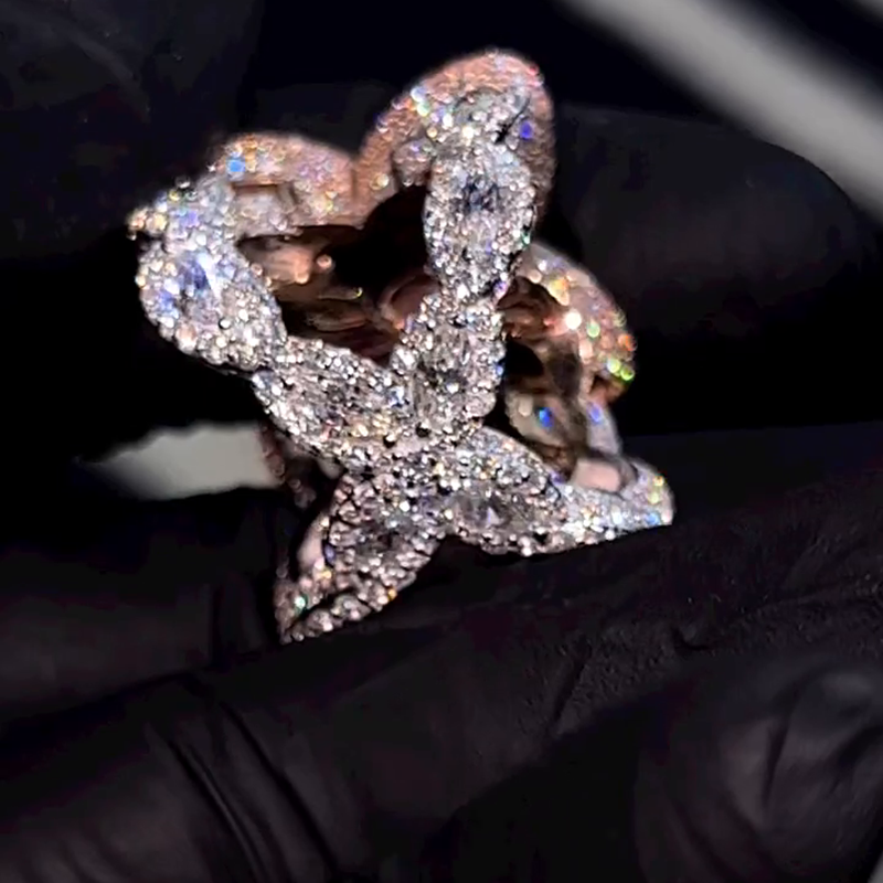 20ctw Pear Cut White Sapphire & Marquise Cut Garnet Halo Two-Tone Handmade Nature Angel Ring