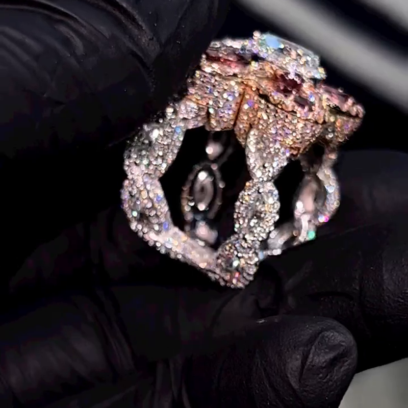 20ctw Pear Cut White Sapphire & Marquise Cut Garnet Halo Two-Tone Handmade Nature Angel Ring