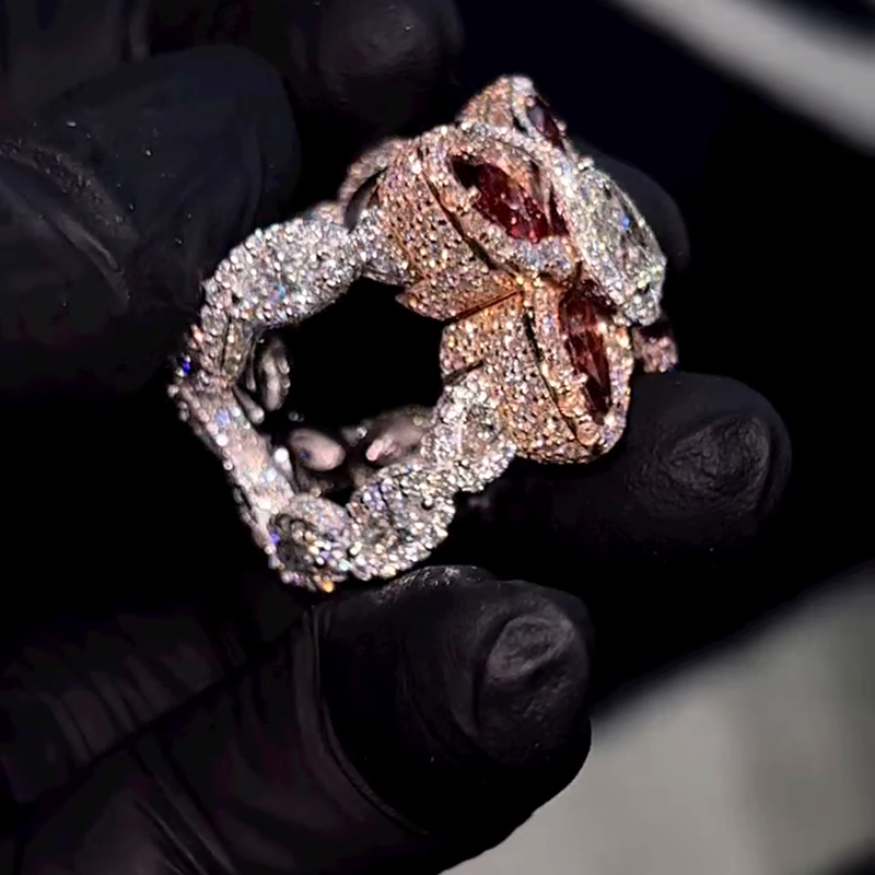 20ctw Pear Cut White Sapphire & Marquise Cut Garnet Halo Two-Tone Handmade Nature Angel Ring