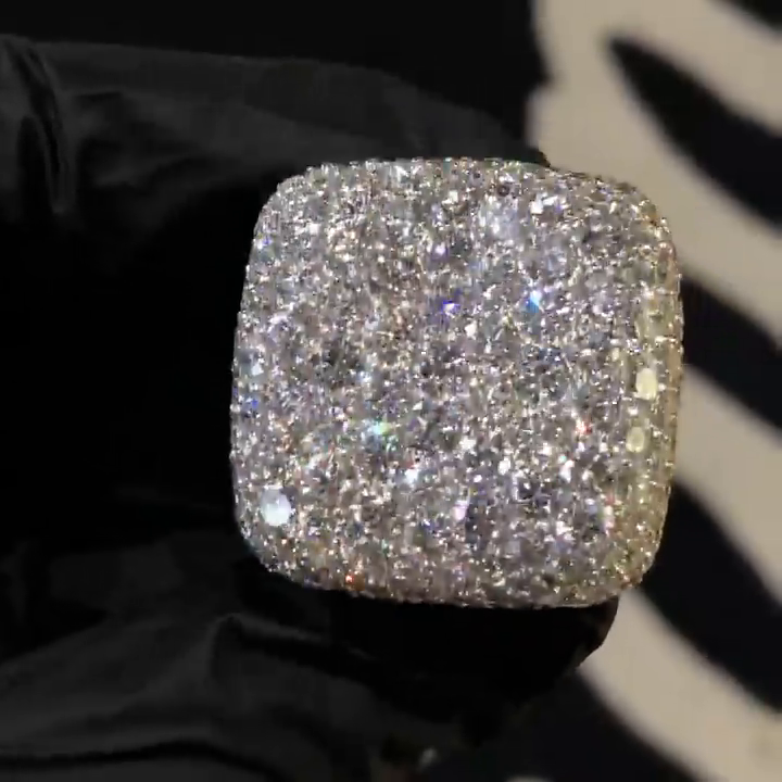 18ctw Round Cut White Sapphire Paved Full Set Handmade Men's Ring