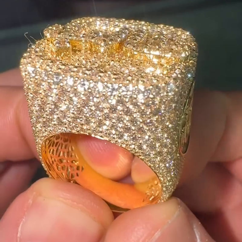 10ctw Baguette & Round Cut White Sapphire Full Pave Set Yellow Gold Handmade Men's Ring