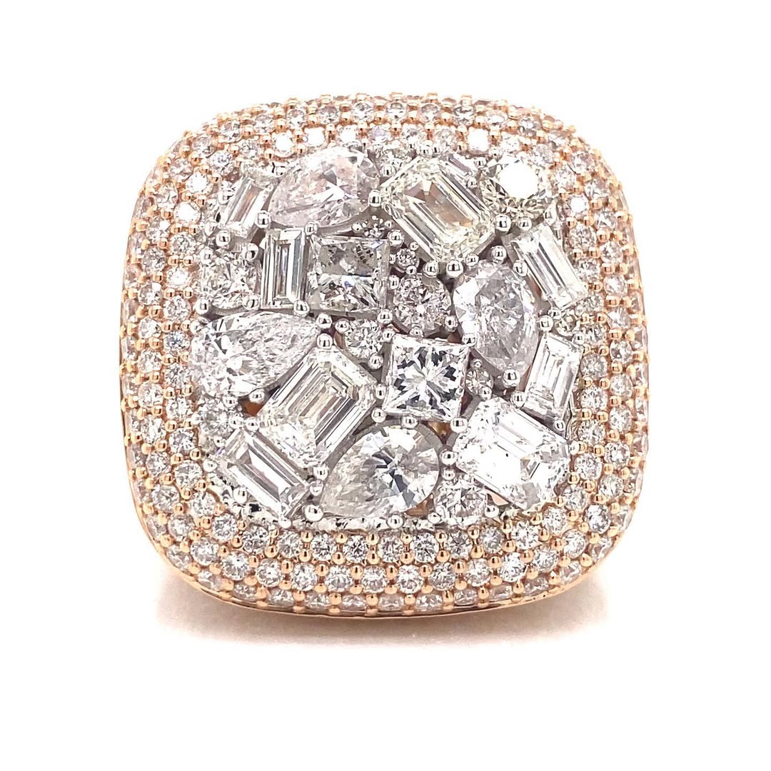 12ct Multi-Shape Cut White Sapphire Yellow Gold Handmade Men's Ring