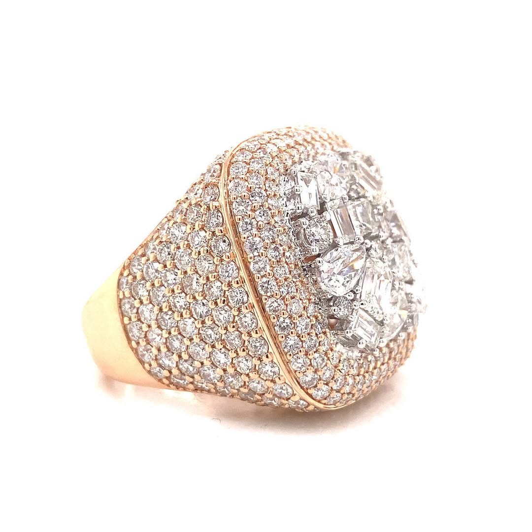 12ct Multi-Shape Cut White Sapphire Yellow Gold Handmade Men's Ring