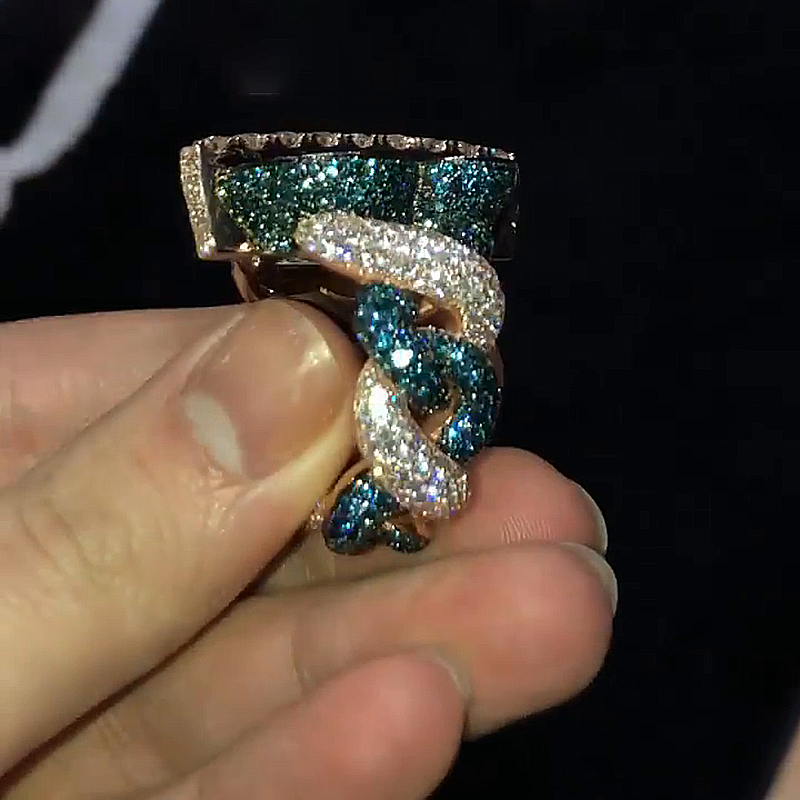8ctw Emerald & Round Cut White & Blue Sapphire Rose Gold Infinity Handmade Men's Ring