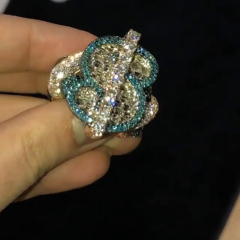 8ctw Emerald & Round Cut White & Blue Sapphire Rose Gold Infinity Handmade Men's Ring