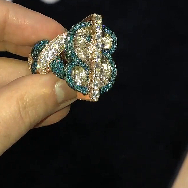 8ctw Emerald & Round Cut White & Blue Sapphire Rose Gold Infinity Handmade Men's Ring