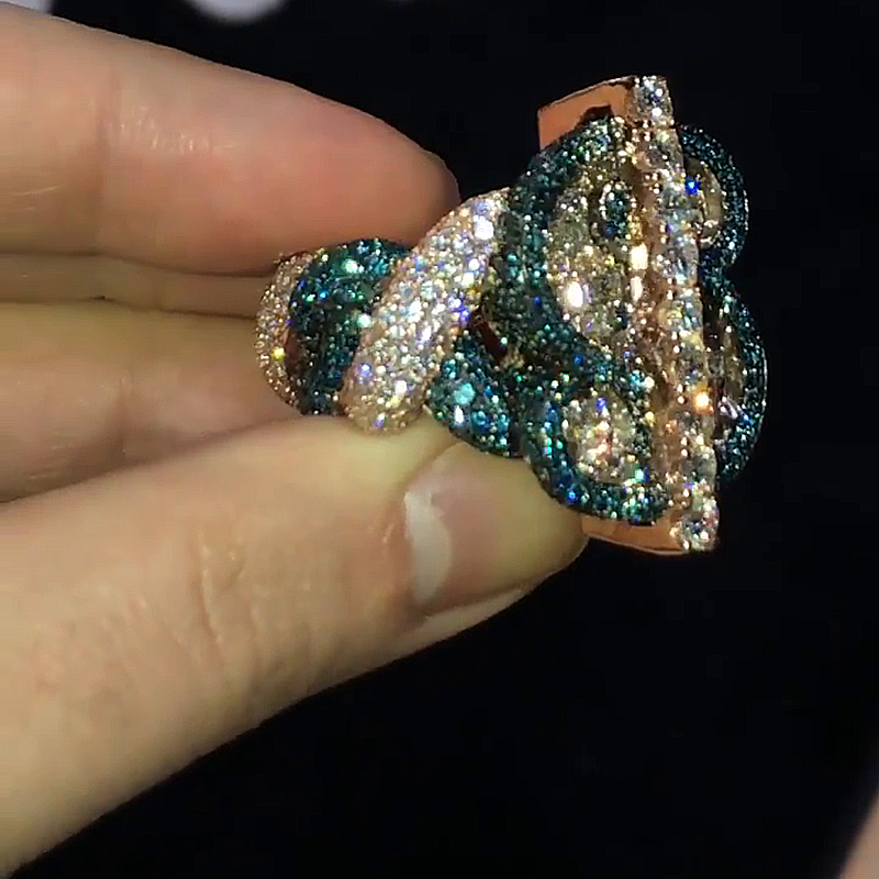 8ctw Emerald & Round Cut White & Blue Sapphire Rose Gold Infinity Handmade Men's Ring