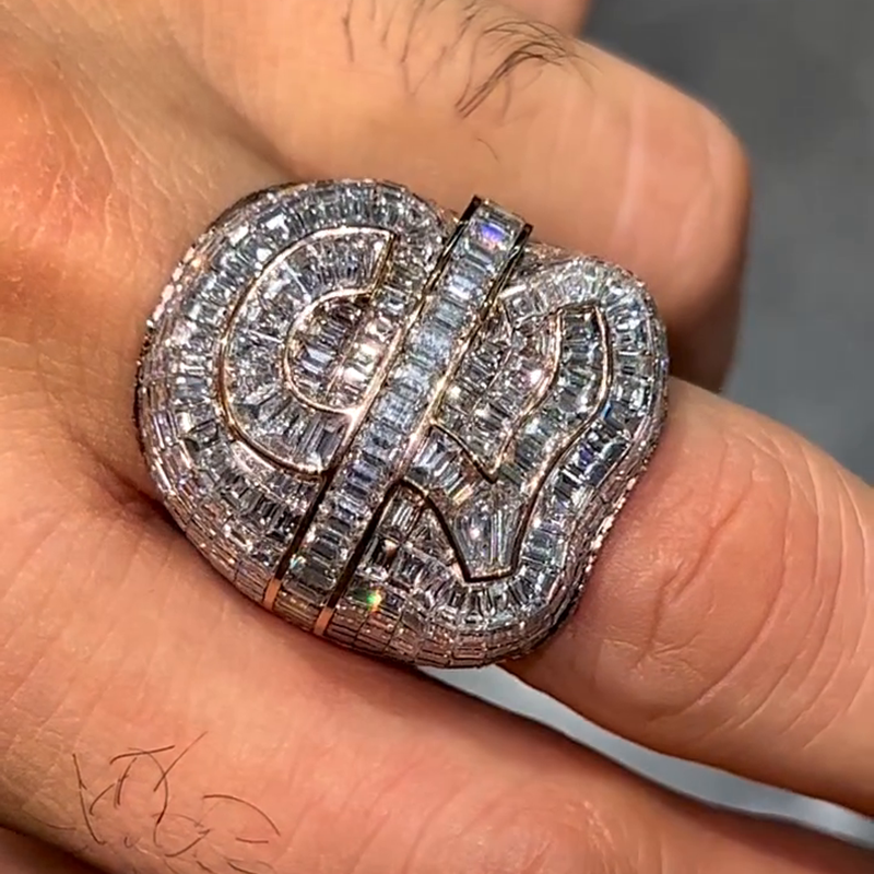 15ctw Emerald Cut White Sapphire ￡ Handmade Rose Gold Men's Ring