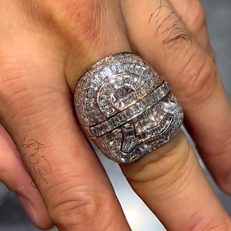 15ctw Emerald Cut White Sapphire ￡ Handmade Rose Gold Men's Ring