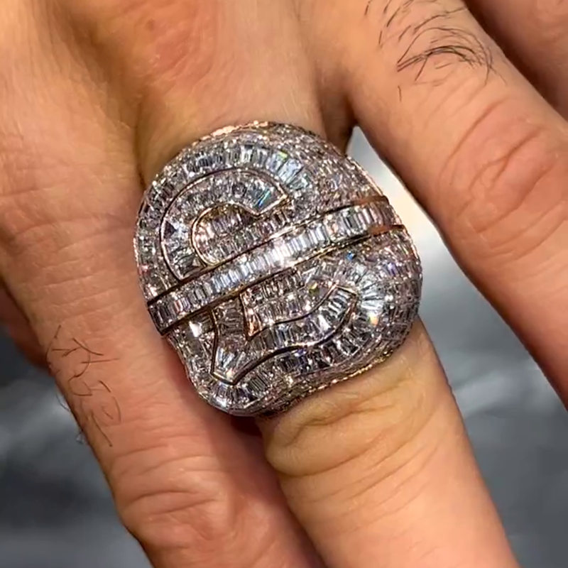 15ctw Emerald Cut White Sapphire ￡ Handmade Rose Gold Men's Ring