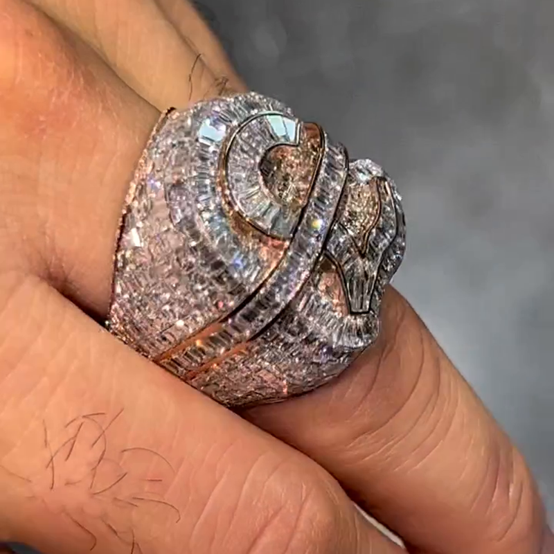 15ctw Emerald Cut White Sapphire ￡ Handmade Rose Gold Men's Ring