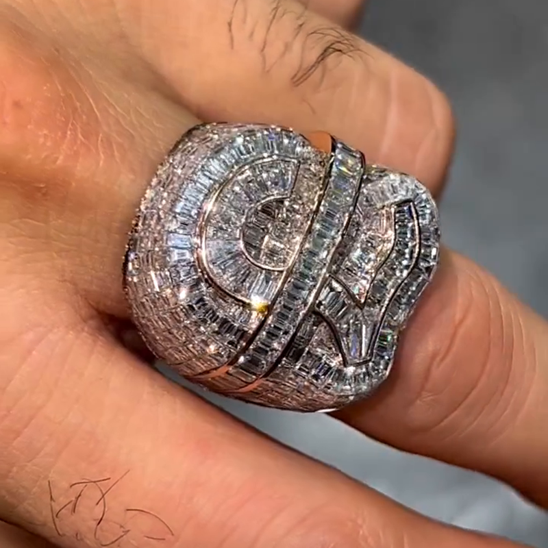 15ctw Emerald Cut White Sapphire ￡ Handmade Rose Gold Men's Ring