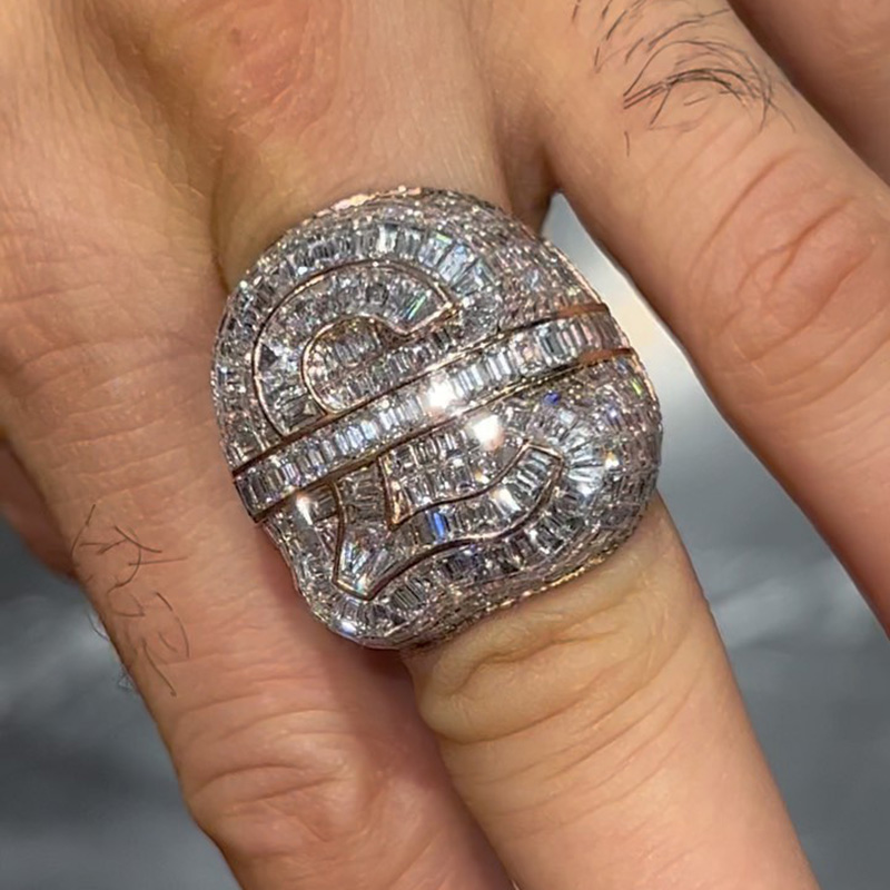 15ctw Emerald Cut White Sapphire ￡ Handmade Rose Gold Men's Ring