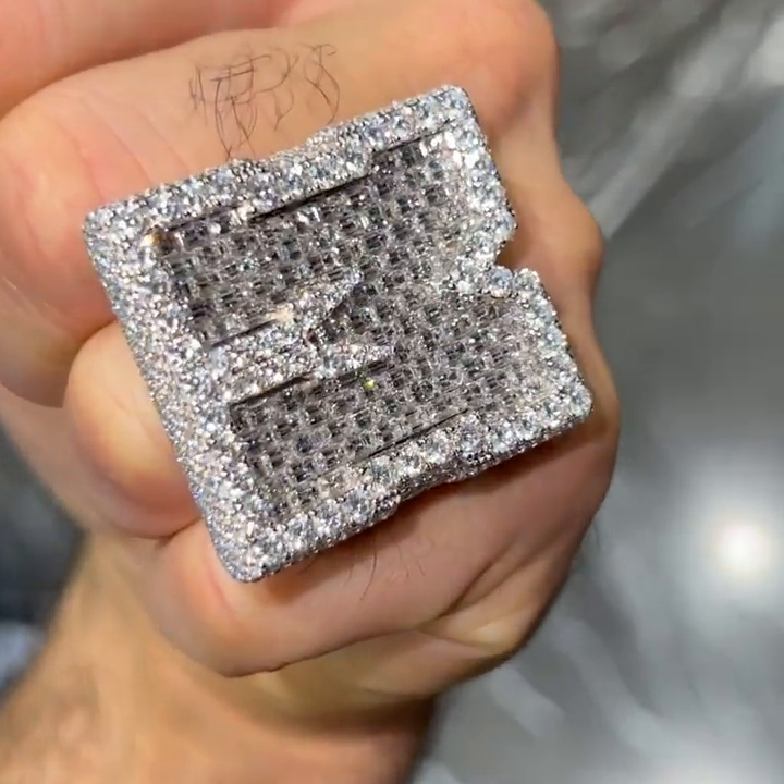 25ctw Emerald Cut White Sapphire Full Pave Set Handmade Men's Ring