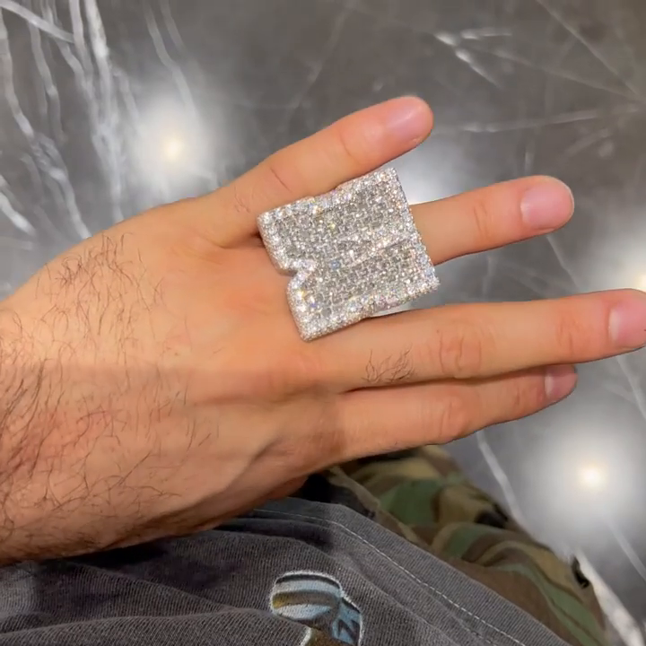 25ctw Emerald Cut White Sapphire Full Pave Set Handmade Men's Ring