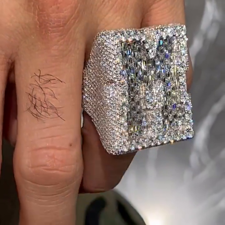 25ctw Emerald Cut White Sapphire Full Pave Set Handmade Men's Ring