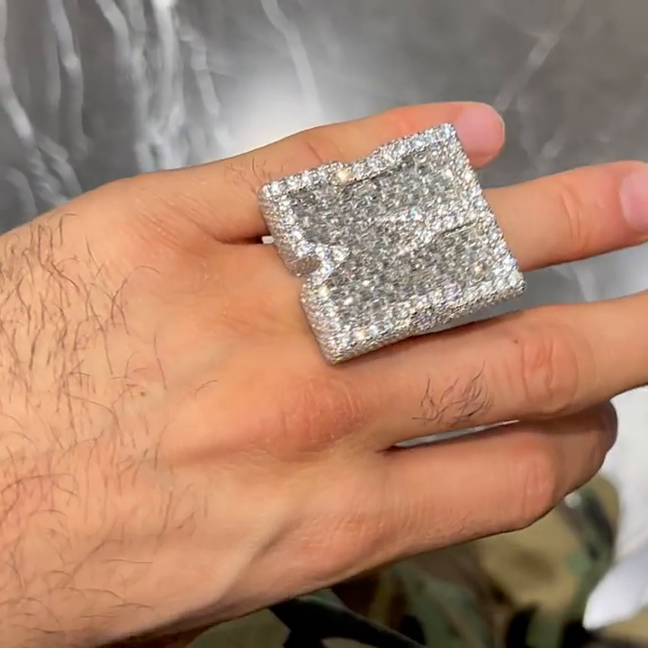 25ctw Emerald Cut White Sapphire Full Pave Set Handmade Men's Ring