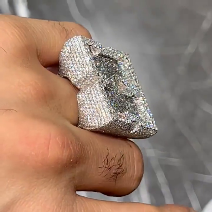 25ctw Emerald Cut White Sapphire Full Pave Set Handmade Men's Ring