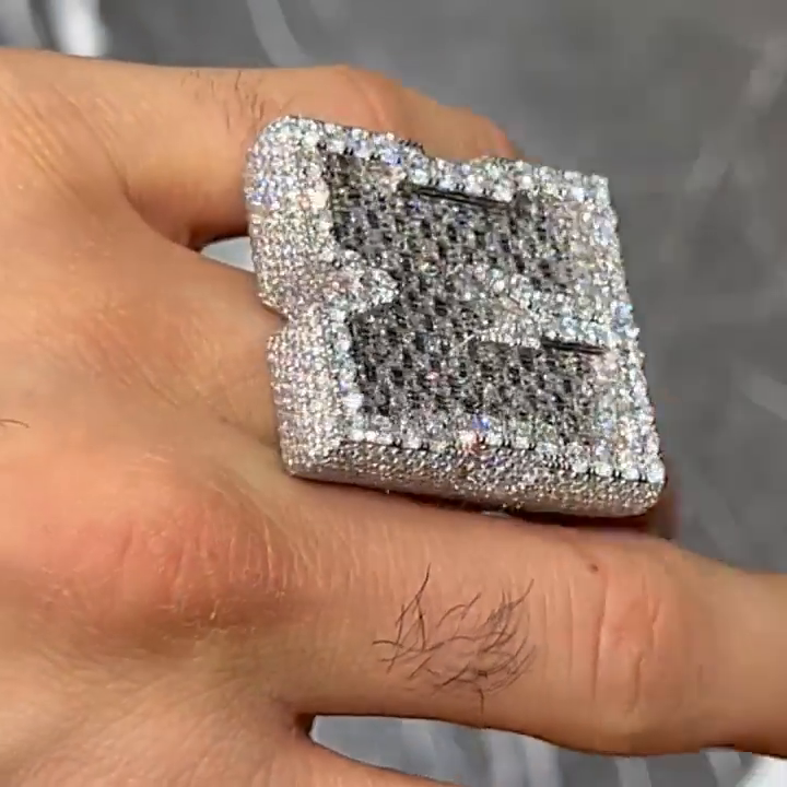 25ctw Emerald Cut White Sapphire Full Pave Set Handmade Men's Ring