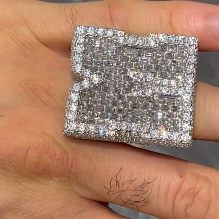 25ctw Emerald Cut White Sapphire Full Pave Set Handmade Men's Ring