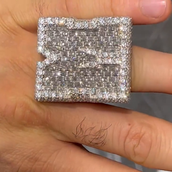 25ctw Emerald Cut White Sapphire Full Pave Set Handmade Men's Ring