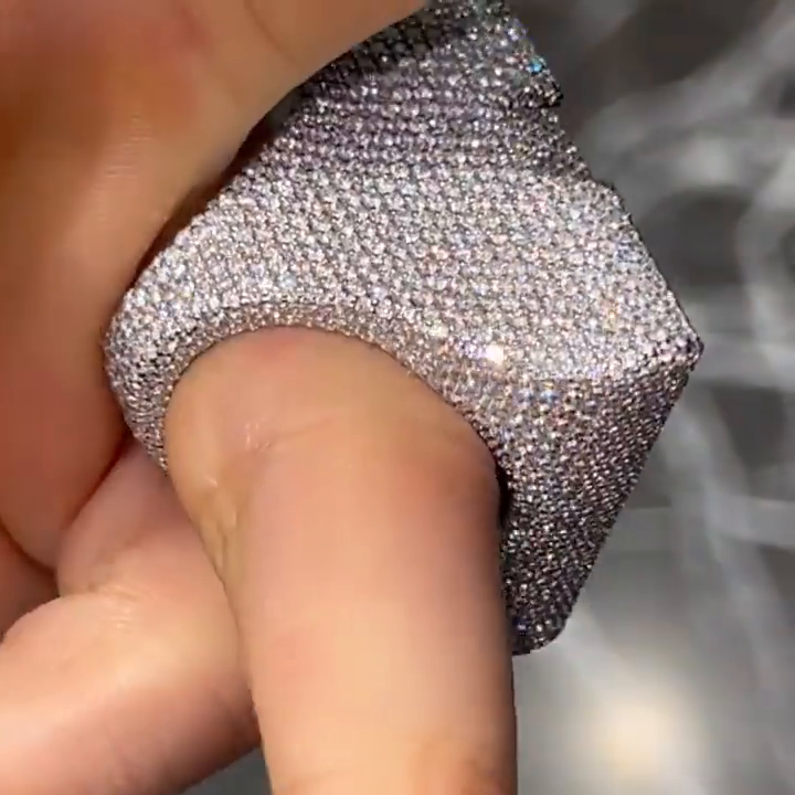 25ctw Emerald Cut White Sapphire Full Pave Set Handmade Men's Ring