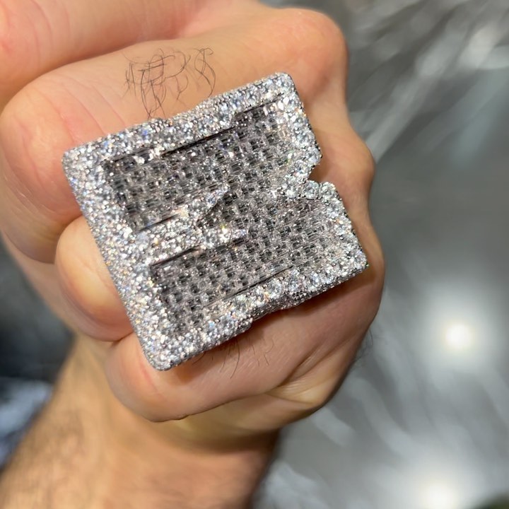 25ctw Emerald Cut White Sapphire Full Pave Set Handmade Men's Ring