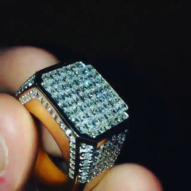6ctw Princess Cut White Sapphire Handmade Sterling Silver Men's Ring