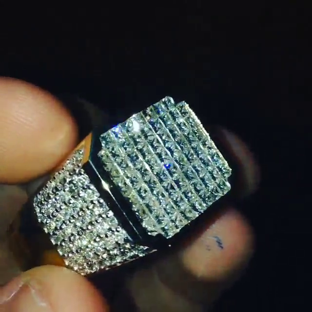 6ctw Princess Cut White Sapphire Handmade Sterling Silver Men's Ring