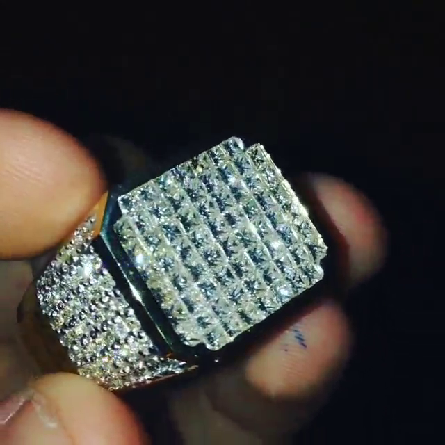 6ctw Princess Cut White Sapphire Handmade Sterling Silver Men's Ring
