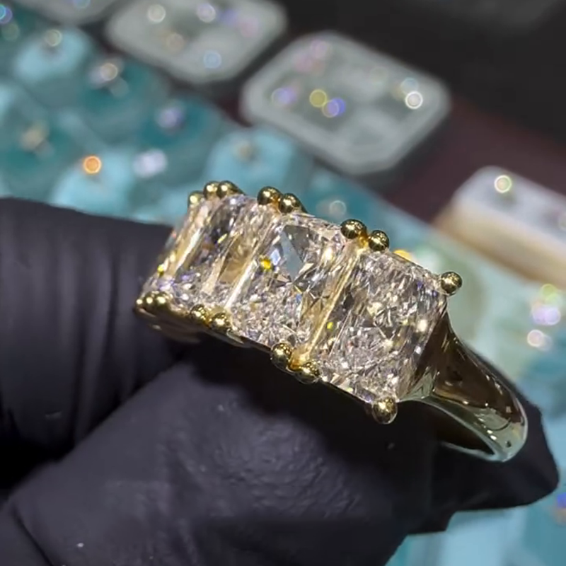 5ct Radiant Cut White Sapphire Yellow Gold Handmade Ring