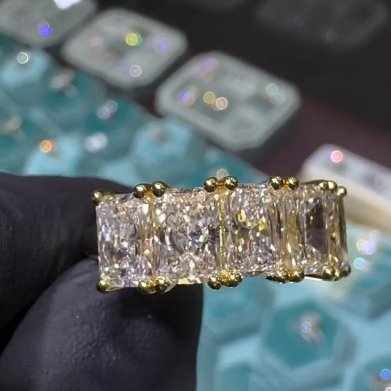 5ct Radiant Cut White Sapphire Yellow Gold Handmade Ring