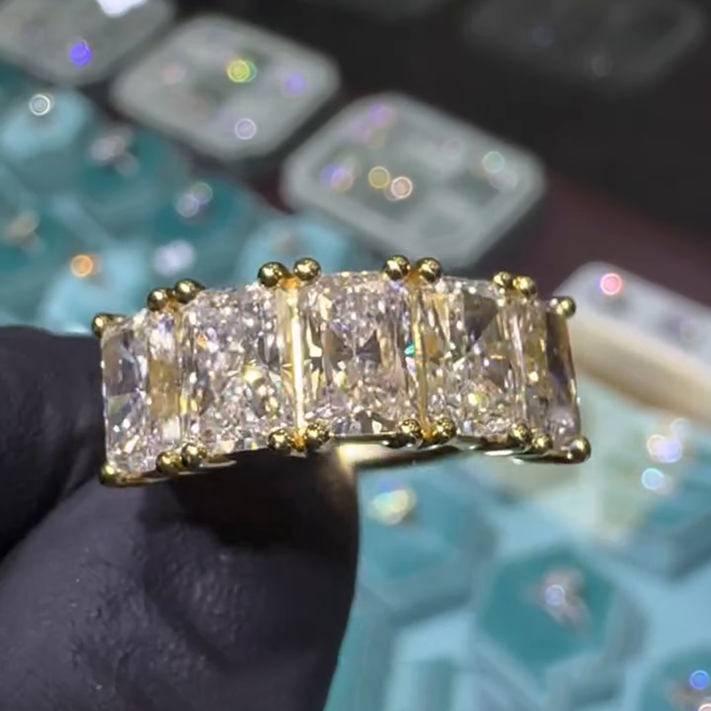 5ct Radiant Cut White Sapphire Yellow Gold Handmade Ring