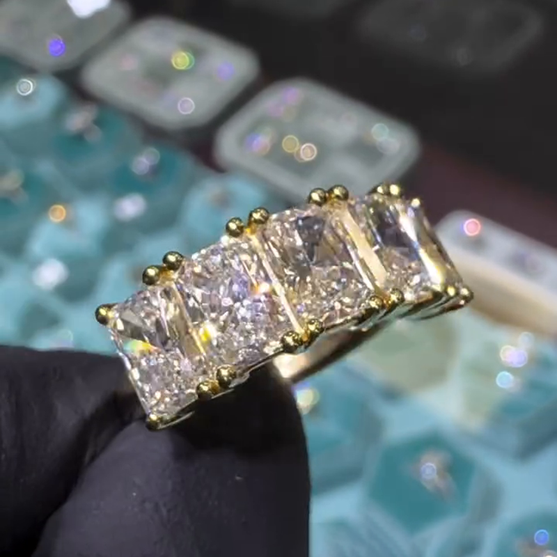 5ct Radiant Cut White Sapphire Yellow Gold Handmade Ring