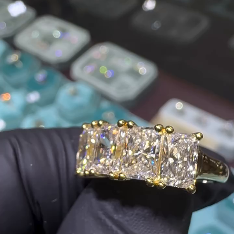 5ct Radiant Cut White Sapphire Yellow Gold Handmade Ring