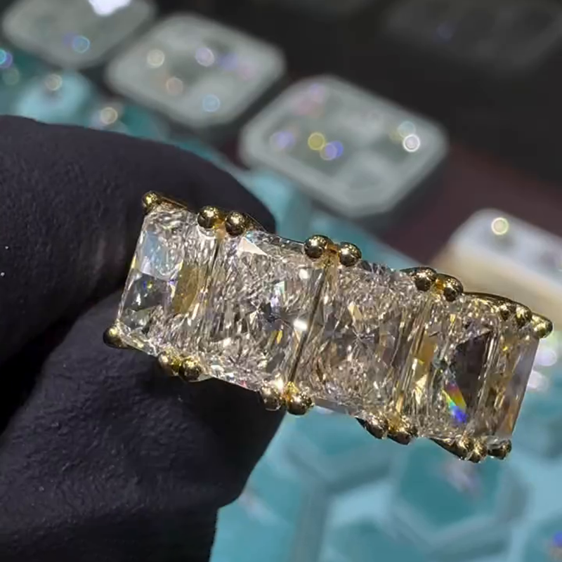 5ct Radiant Cut White Sapphire Yellow Gold Handmade Ring