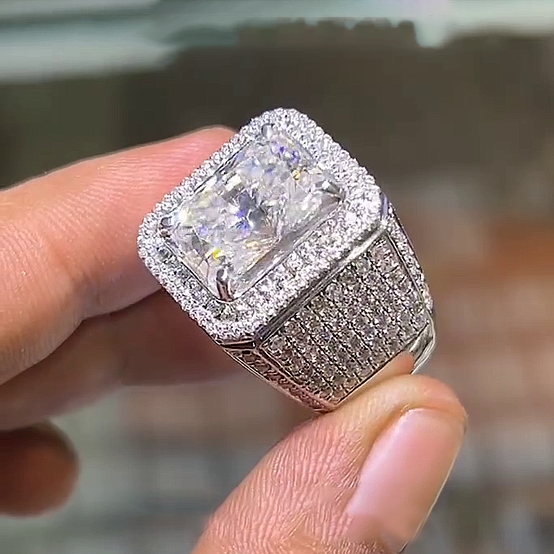 12ct Radiant Cut White Sapphire Pave Set Handmade Men's Ring