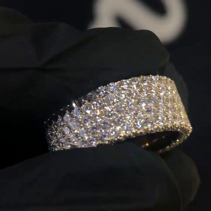 8ctw Round Cut Pave Set Yellow Gold Handmade Men's Classic Band Ring