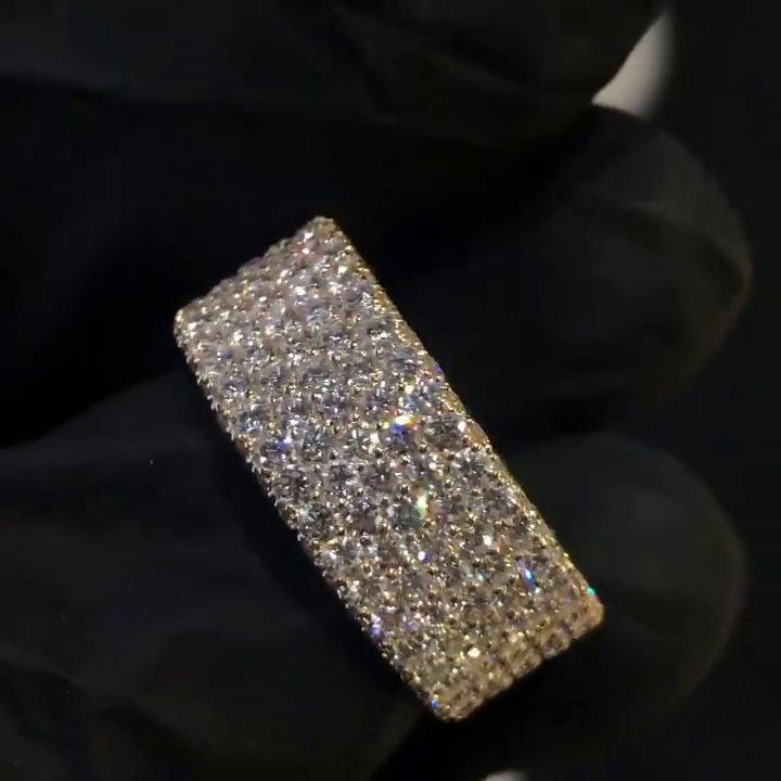 8ctw Round Cut Pave Set Yellow Gold Handmade Men's Classic Band Ring