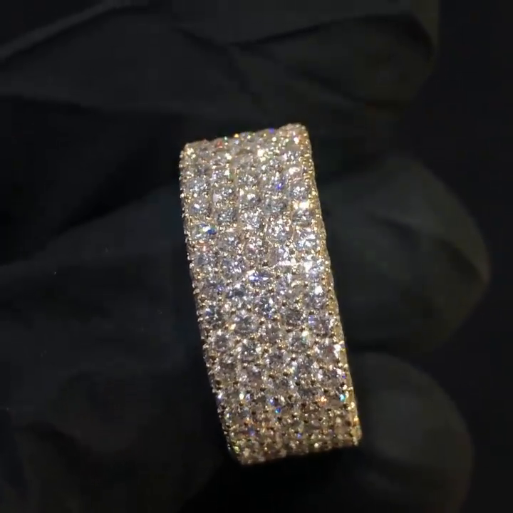 8ctw Round Cut Pave Set Yellow Gold Handmade Men's Classic Band Ring