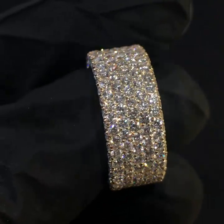8ctw Round Cut Pave Set Yellow Gold Handmade Men's Classic Band Ring