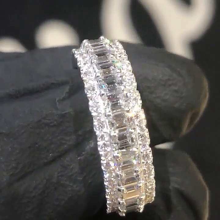 5.5ctw Emerald Cut White Sapphire Halo Handmade Men's Band