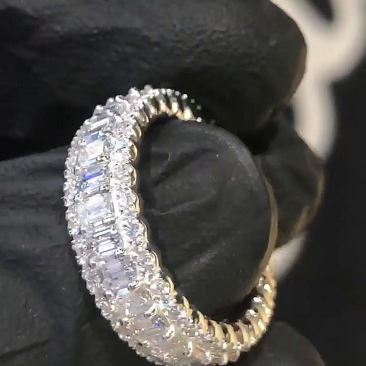 5.5ctw Emerald Cut White Sapphire Halo Handmade Men's Band