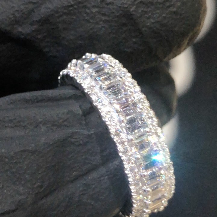 5.5ctw Emerald Cut White Sapphire Halo Handmade Men's Band