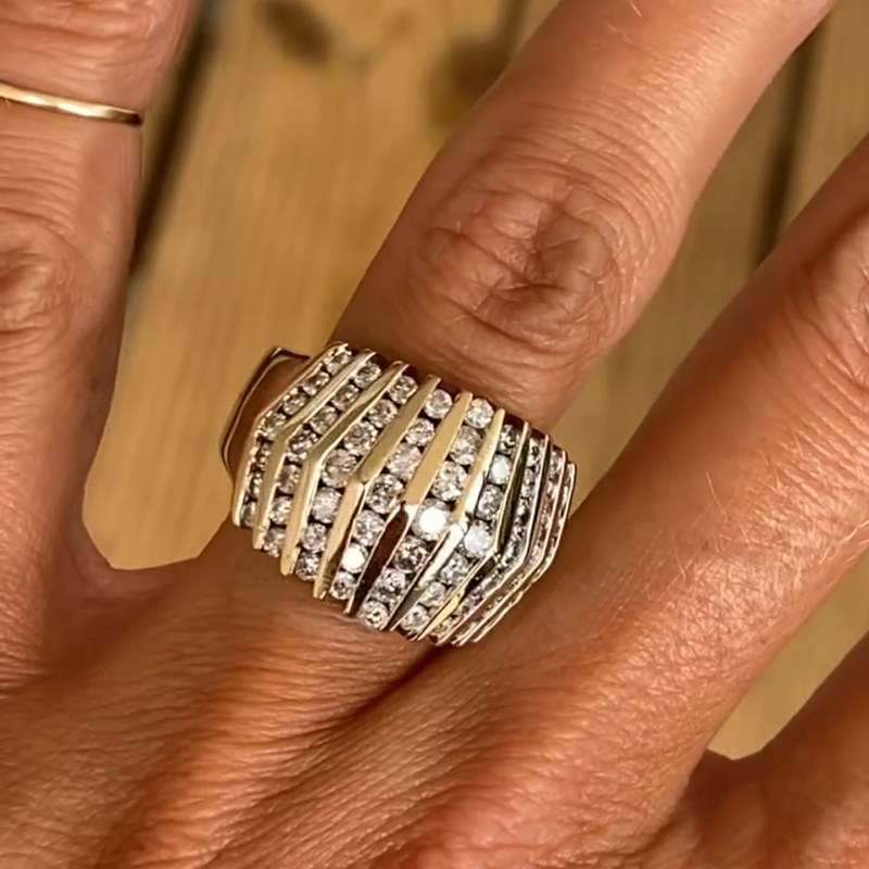 8.5ctw Round Cut White Sapphire Lines Handmade Yellow Gold Ring